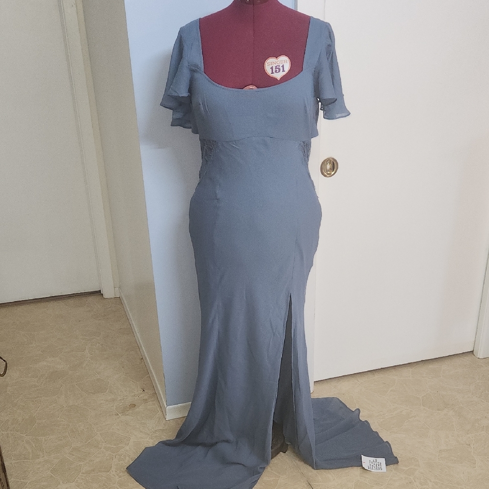 TALL Floor Length Blue Flutter Sleeve Dress